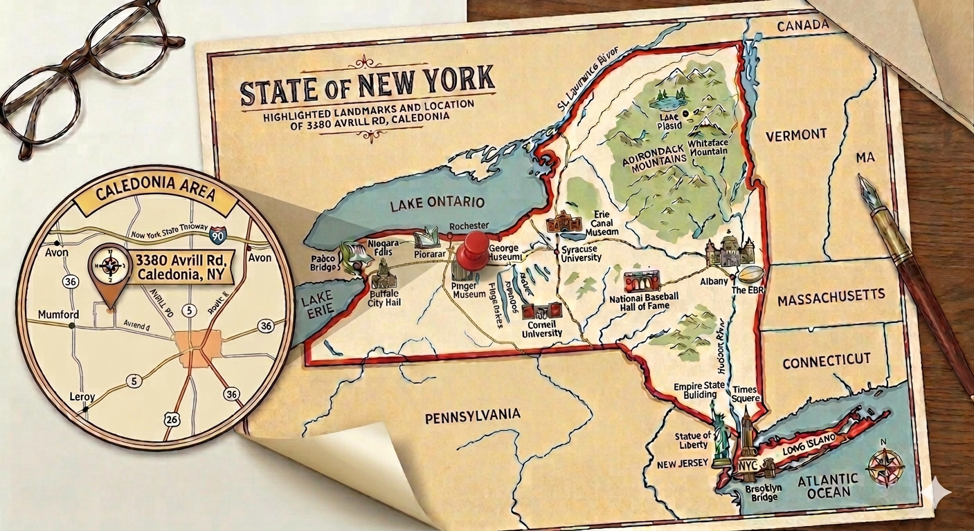 Map of the farm area in Caledonia, NY